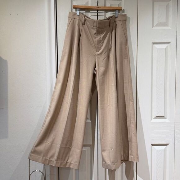 NWT Madewell The Harlow Superwide Leg Pleated Trouser Brushed Twill Tan Beige 14 - Picture 2 of 12